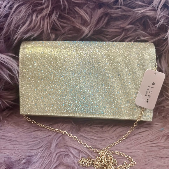 Blush Gold Glamorous Clutch with Chain Strap - Picture 1 of 4